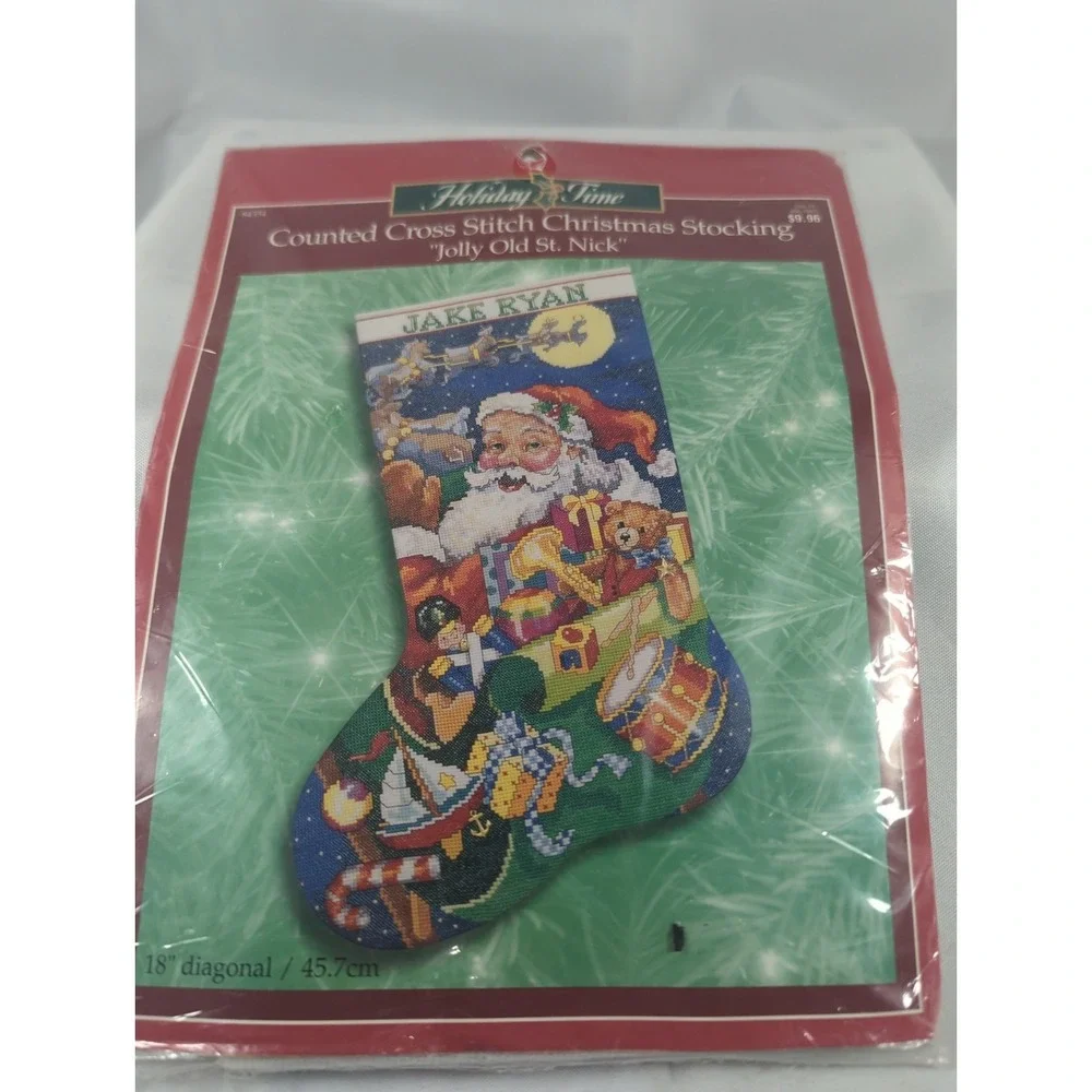 Jolly Old St. Nick Christmas Stocking Cross Stitch Bucilla Vintage 84354